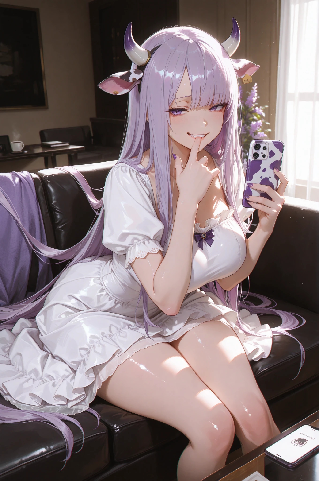 ((masterpiece)), (best quality), (ultra-detailed), photorealistic, (best illustration), ((an extremely delicate and beautiful)), 1boy, solo, long hair, lilac cat ears, [:lilac cat tail under:0.2], full body, very young, Cute, angry, eating muffin, territorial, hiding food from viewer, purple eyes, shortstack, ???, Crumbs on cheeks, glasses. 