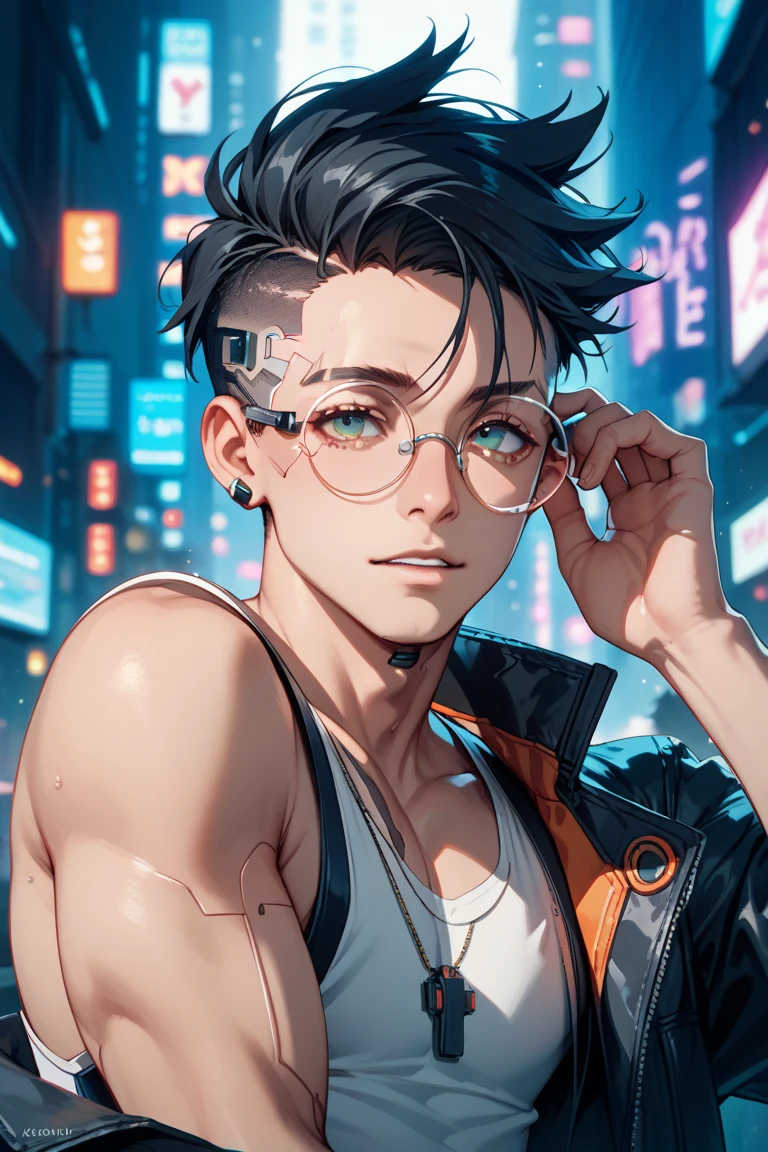 Close-up of a man sitting on a windowsill carrying a cat, Digital cyberpunk anime art, Ross Tran style, anime cyberpunk art, inspired by Ross Tran, In the style of Ross Tran, digitl cyberpunk - anime art, Guviz-style artwork, cyberpunk anime art, handsome guy in demon killer art, Cyberpunk art style，Silvery-white hair