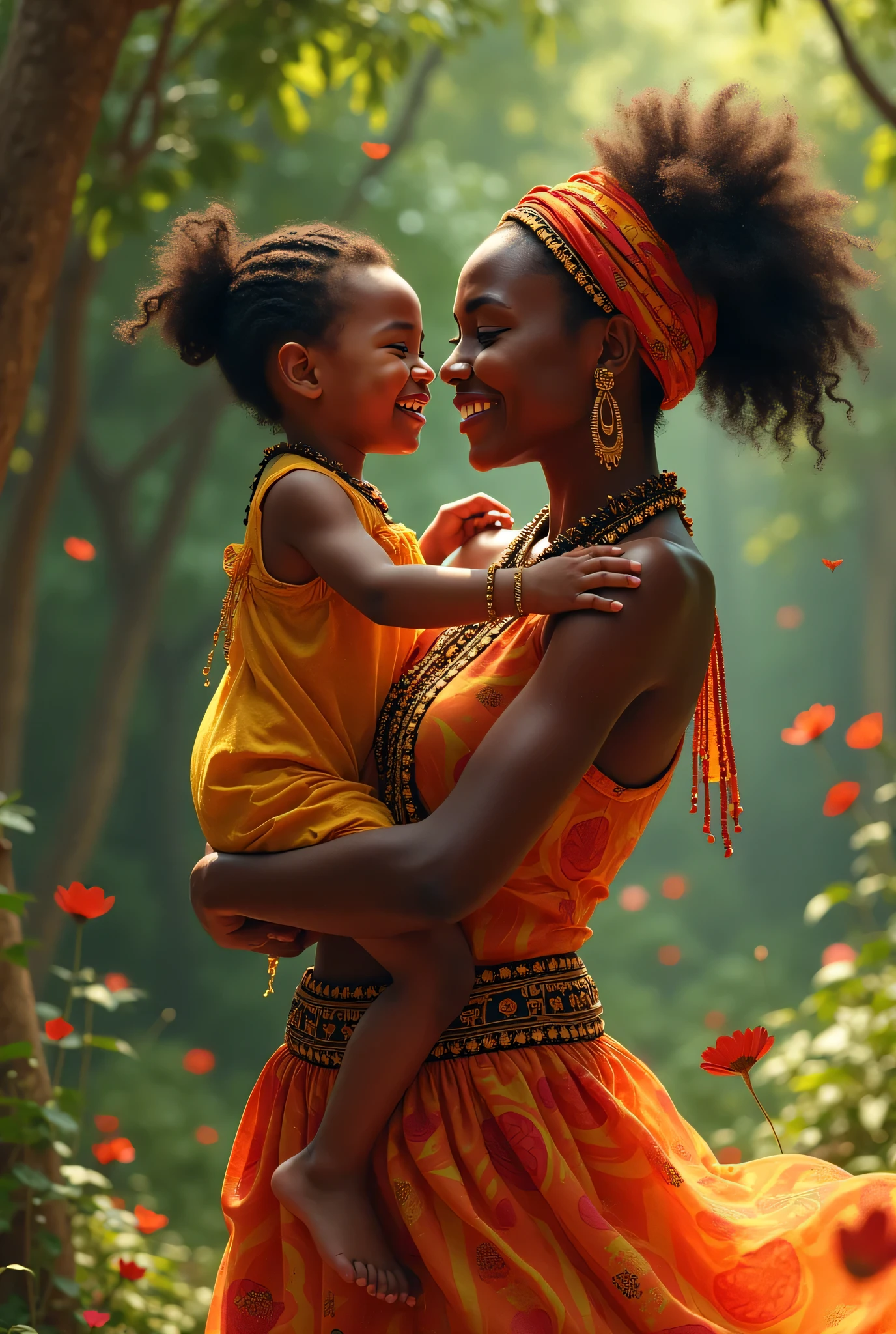 African mother dancing with ren 