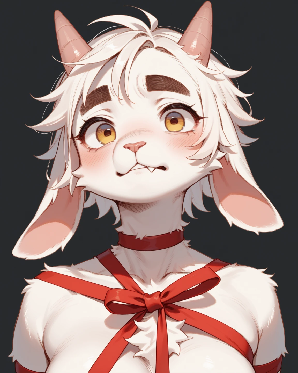A white rabbit with green eyes and a brown collar, furry shota, shota rabbit, rabbit ears, cute shota boy, 5 years old, 5 year old shota rabbit, White fur, very white fur