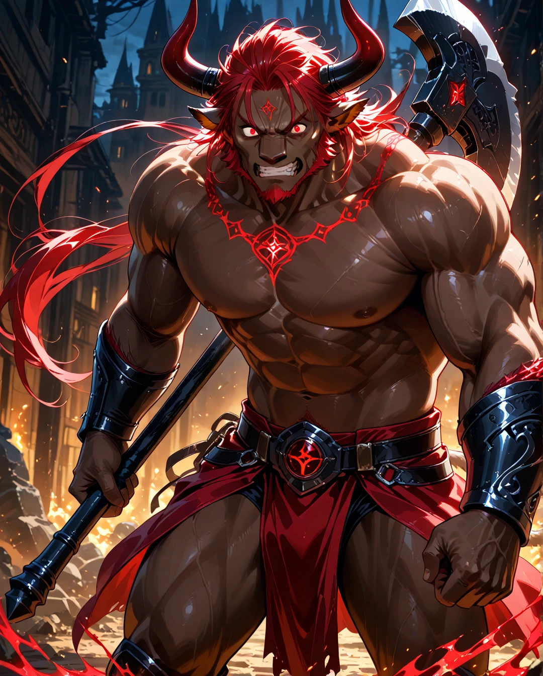 a muscular monster dueling in an arena