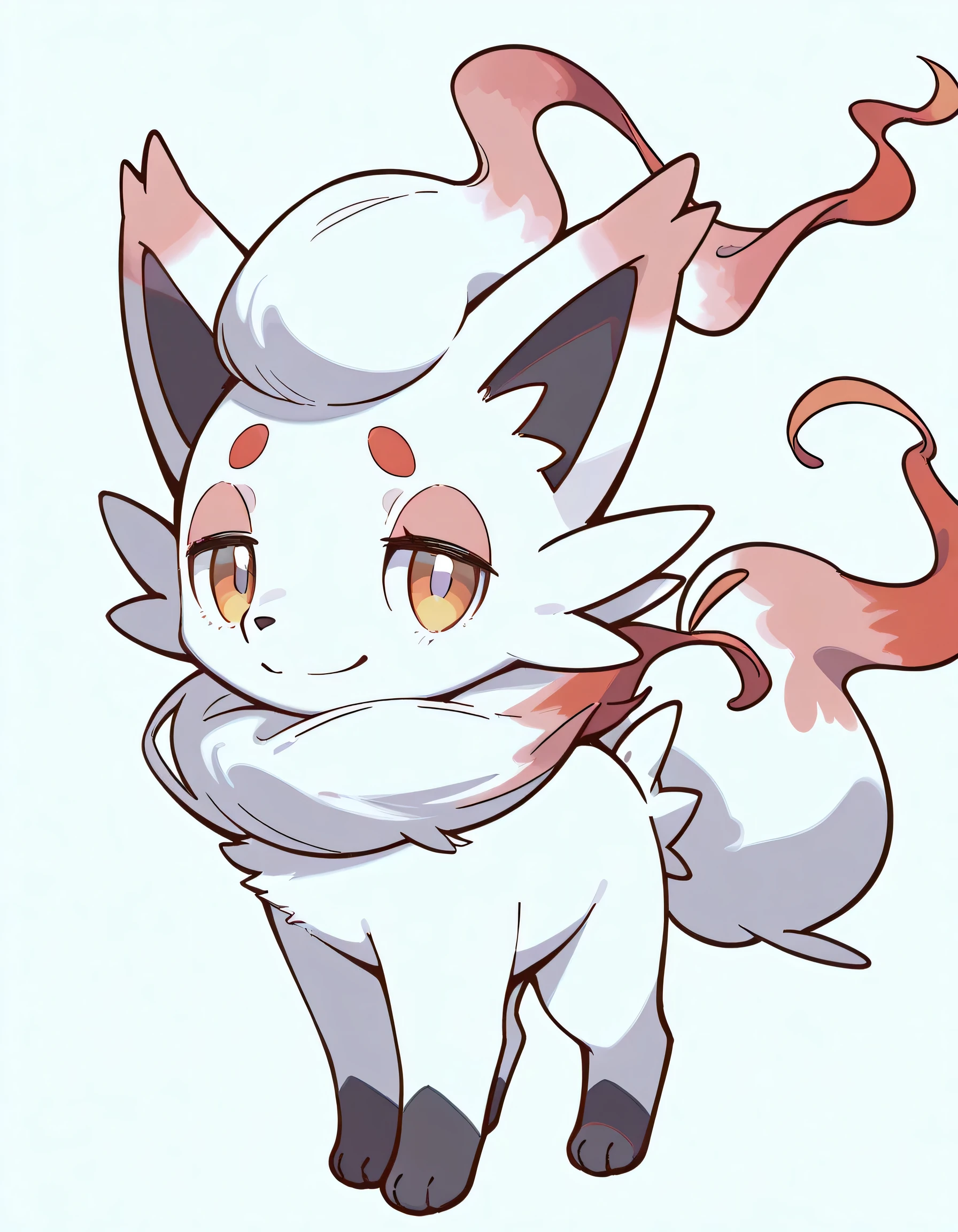 sideview,smile,looking at viewer,Hisuian Zorua(pokemon),soft lineart,flat background,