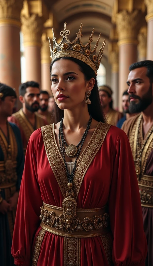 Gezabel among the deaf at the Royal Palace, according to the biblical context and scenario of the time, Realistic Image, em 8k,  in the present day. 