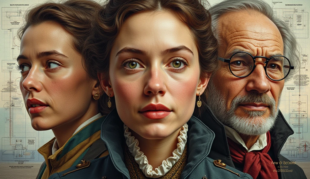 Visual mosaic of inventors’, engineers’, and pilots’ faces from different eras.