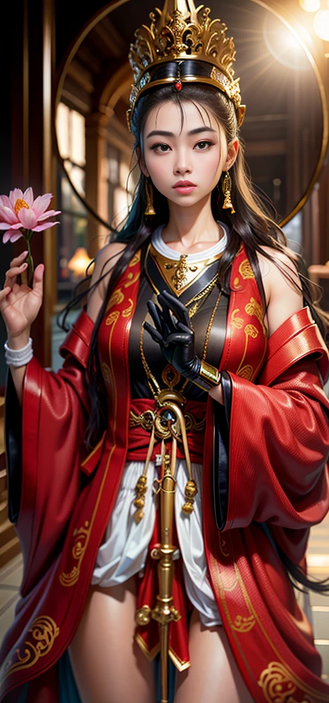 one girl、top quality、masterpiece、Ultra High Resolution、(realistic:1.4)、RAW photo、god々々女godシビット、（beautiful girl standing stunned'face）、Long straight hair、Glowing Skin、dramatic、（ Golden  Swimsuit ）、（Gold Clear Swinging Robe）、（Golden Buddha）、（ Golden Kannon Bodhisattva statue ）、（（ small gold tiara ））、（pray）（full body立ち）、（（Delicate fingers、Delicate hands））、（beautiful feet）、（ Big Rich Breasts 、 beautiful and rich bust ）、（rocket ）、（（Golden Garter Stockings））、（（黄金のギリシャgod殿））（ Golden Wall Decorated with Gold ）、（blur background）、（One Chest Visible、 Big  、 stand）、（Woman praying）、（pray with Your Hands Together）、full body、Are standing、pray with Your Hands Together、 welcome 、