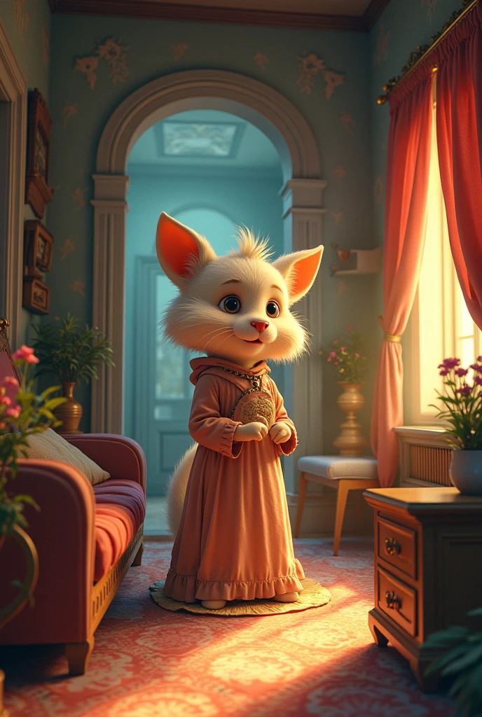 Create an image of the interior of a magical house in which many numbers with cartoon features live with an illustration. Use a palette of soft and warm colors, with vibrant yet balanced tones. Apply diffused, golden and soft lighting that transmits calm, nostalgia and a touch of serene magic. The character must keep the main features of the original photograph, but reinterpreted with soft lines, expressive eyes and a dreamy air, as if it belonged to a world full of contained emotion. Add small everyday details that reinforce the enchanting fantasy feeling in the midst of everyday life, , thus building an enveloping and poetic atmosphere.