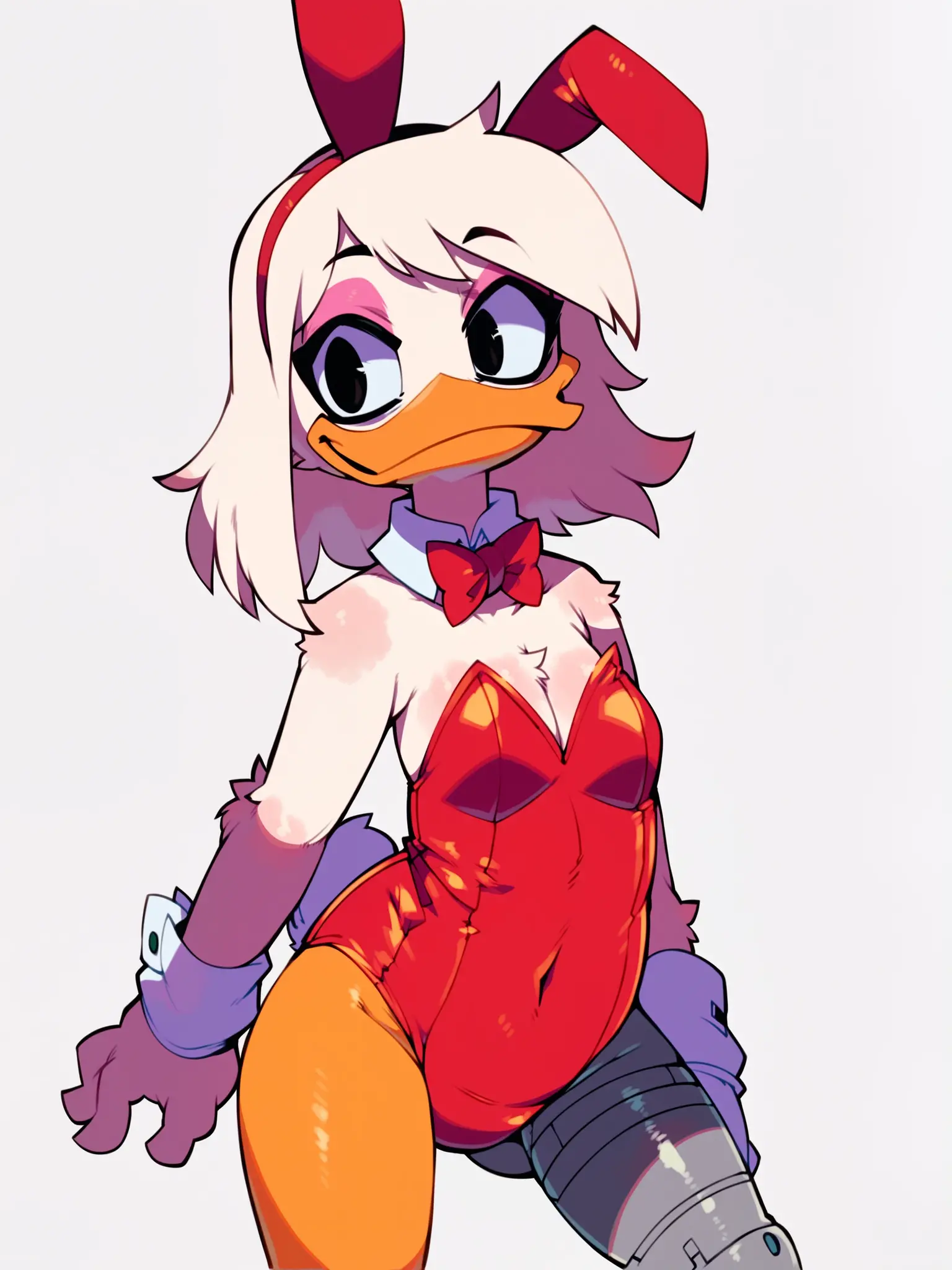 Daisy Duck stripteasing seductively in a night club, undressing her red bikini to reveal her own naked body, while winking her eye at the camera.
