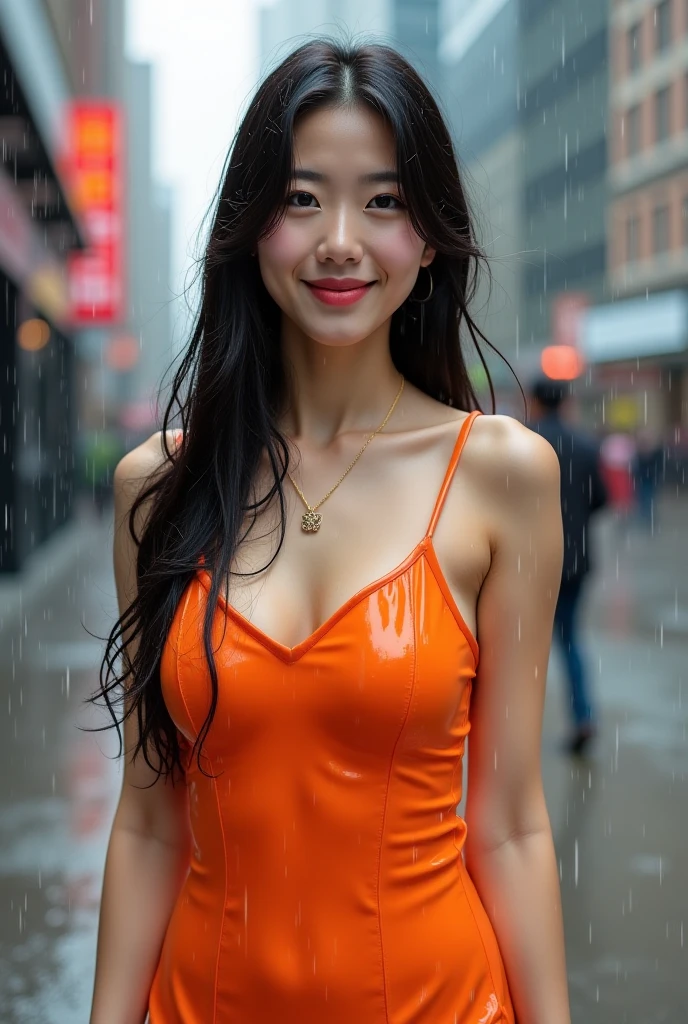 songkran,Walking along the sidewalks of a big city lined with buildings ,drenched, Dripping, Wet Face,Wet clothes, Wet Skin, Wet Hair,A young woman with a cute face like an idol,((Cleavage)),(((A dress that melts and disappears when it gets wet))),(((The dress has melted and torn in the rain, leaving it in tatters.))),((Full body portrait)),RAW Photos,Genuine,Genuine,High resolution,RAW Photos,masterpiece, beautiful