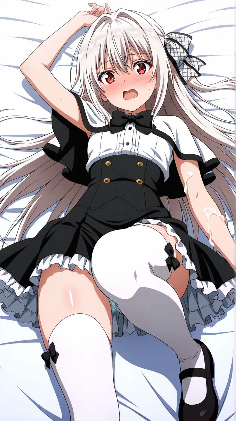 Marisa Kirisame, white socks, soles, foot control, raised feet, masterpiece, best quality, shy loli drooling, eyes with love, cute flat chest