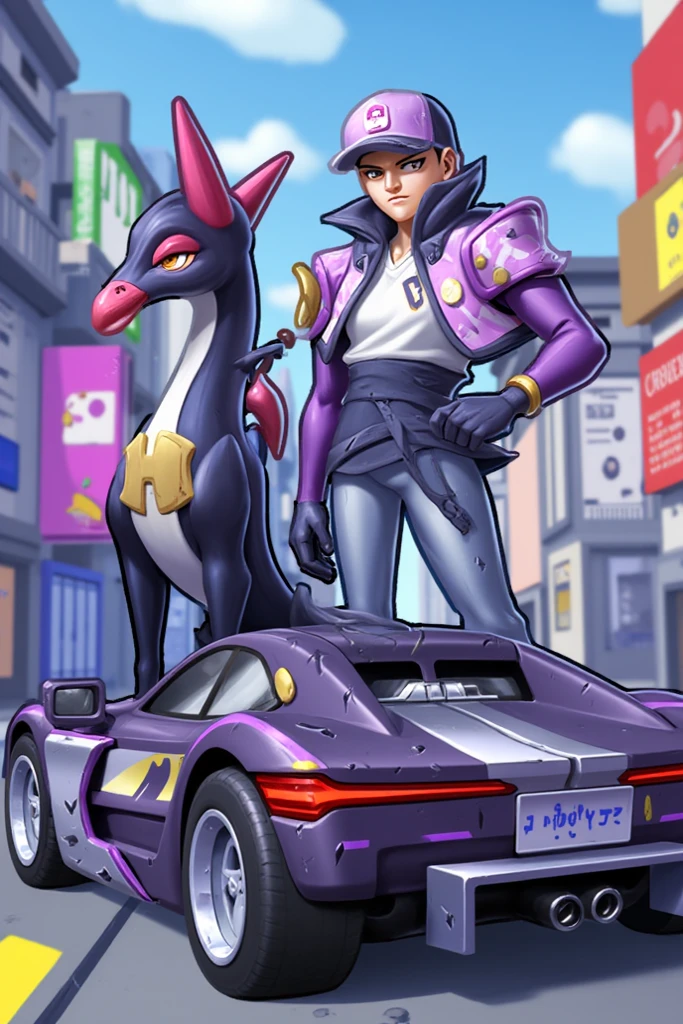 Create a Pokémon trainer with the Pokémon Guengar and a drift car behind