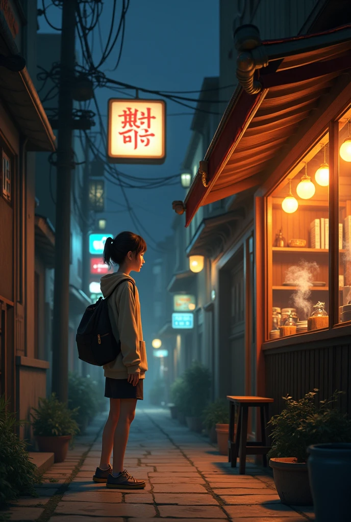 A girl looking for a job in a night coffee shop in Japan 