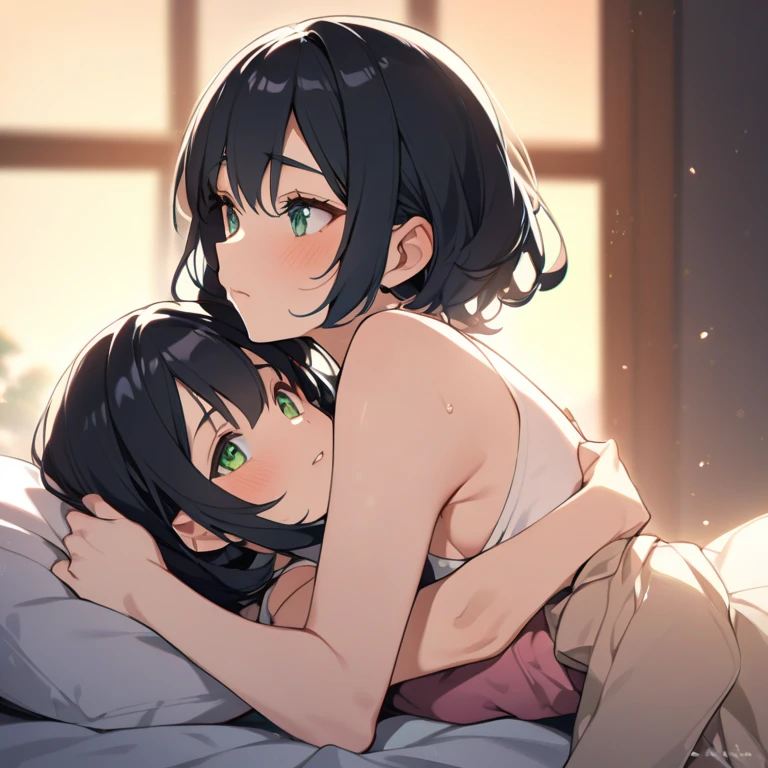 highest quality,8k,detailed,F cup bust、Big Breasts、Very cute face、Beautiful thighs、Best Beautiful Legs、Slim and beautiful arms、Slim body、Very white beautiful skin、((((1 person、looking at the camera、smile、Thin white bikini、smile、In the background are the urban buildings of Tokyo、Cheek resting on hand、Lie down on your side、Hotel room、Stick your butt out、Window、On the bed))))、I can see the deep blue sky、The atmosphere is very bright and lively.、The woman is at the center of the image。