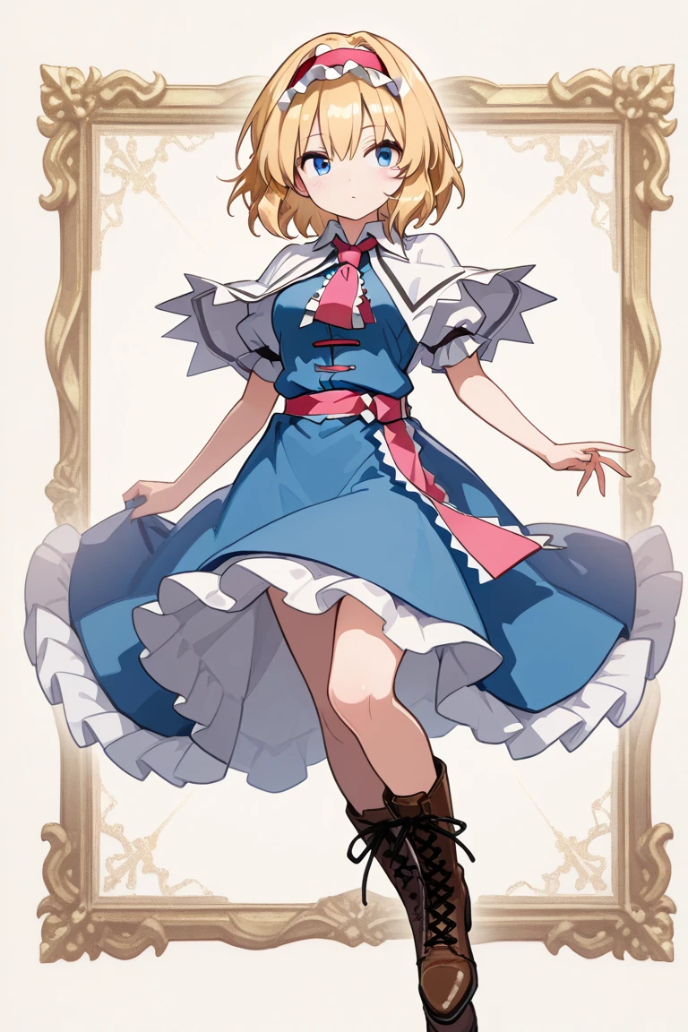 a drawing of an anime character in a red dress and boots with a large scythe, ((high end)), (UHD picture), (best quality,4k,8k,highres,masterpiece:1.2), top-quality(masterpiece), top-quality, ultra-detailed, highly detailed texture, intricate details, high quality textures, masterpiece, best quality, perfect quality, perfect anatomy, perfect body, perfect symmetrical face, 1 beautiful girl, 1 girl, alone, solo, , 10 years old, (((loli))), ((childish)), hat, white hat, blonde hair, long hair, parted bangs, drill hair, well-formed face, yellow eyes, maxi dress, red dress, dress, long sleeves, frills, long skirt, simple background, scythe, holding scythe, holding, white socks, smile, cute face, beautiful, holding scythe, from behind, to lift up one’s skirt, cowboy shot, from front, standing , raise one leg, crossed arms, arms up behind, arms behind back, hand between legs, put hands hip, one hand on hip, forward hands, arms raised in the air, punch hands, peace sign, waving, put up index finger, sit, lie down, closed eyes, lie face down, looking back, put one hand chest, leaning forward, cleavage, close up, horizontally outstretched arms, horizontally outstretched legs, front view, front face, huge breasts for short stature, cleavage is clearly visible ,G-Cup, heart hands
