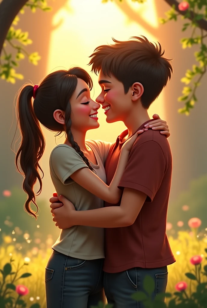 A boy he name is Jakir he hug a girl she name is shapla