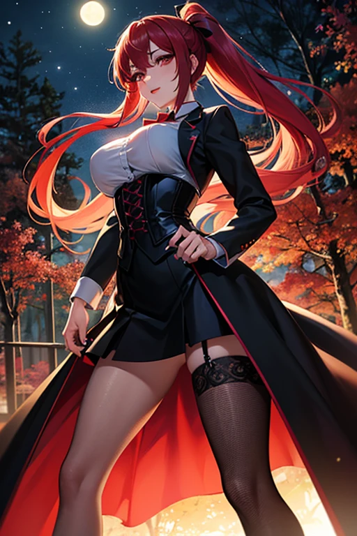 Anime Kawaii sexy Perfect Slim sensual body large breast and huge thighs, An intricate and highly detailed illustration of anime (Young girl). (work of art, Maximum quality, best qualityer, offcial art, beautiful and aesthetic:1.0), (8k, best qualityer, work of art:1.2), pretty long hair,(whole body:1.3), (breasts big:1.4), pretty long hair, high-heels, black thighighs, micro skirt, Red hair, tall girl, tupolev tu-22 bomber