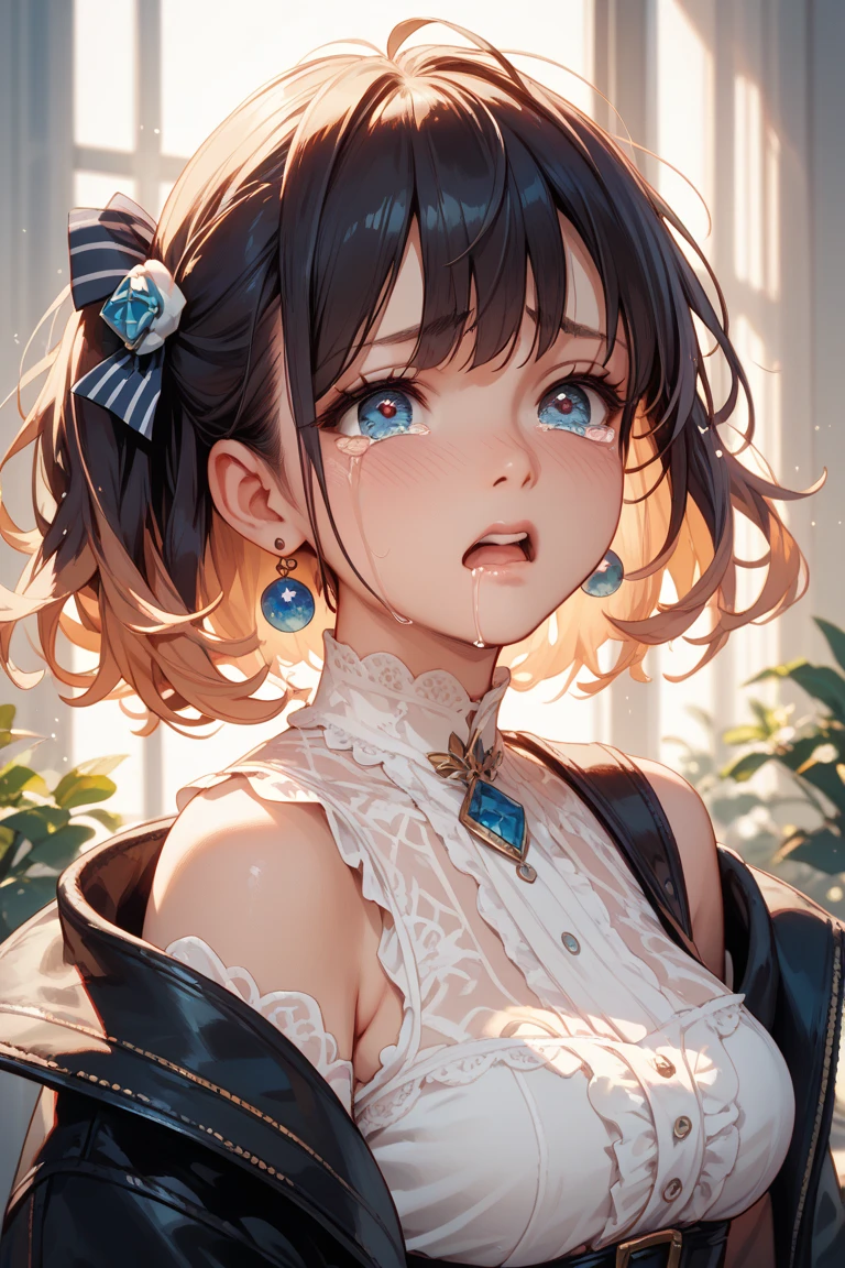 (Highest quality、masterpiece、8k)、(((赤ちゃんをBreastfeedingする、Breastfeeding a baby)))、((Bursting Busty、Large Breasts、tits、Breastfeeding))、clavicle、Sweat、Wet、Attractive lips、Glowing Skin、Fair skin、High Ponytail、Wavy Hair、Perfect hands、Perfect Fingers、Perfect breasts、Perfect Hair、Perfect Face、Perfect body
