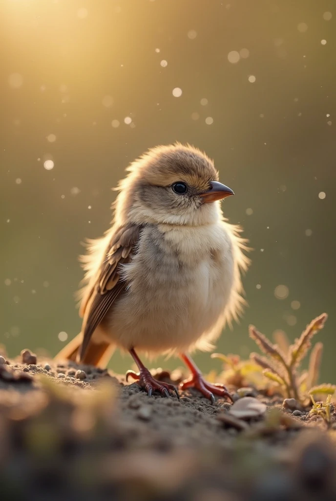 A charming close-up portrait,Showing a beautiful bird,Illuminated by soft golden light on a quiet morning,The bokeh ball gently frames its petite body