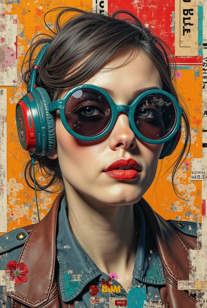 (best quality, ultra-detailed, 8k resolution, photorealistic textures, mixed media art, collage aesthetic, retro vibe, vintage paper, magazine cutouts, distressed edges, dynamic composition, vibrant colors, chaotic harmony, rebellious design, experimental layout, layered textures, asymmetrical balance, radical art, unconventional fusion, abstract elements, nostalgic motifs)