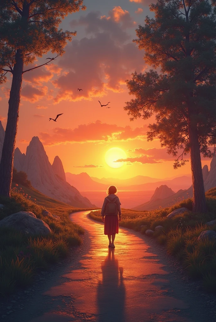 On the road and sunset