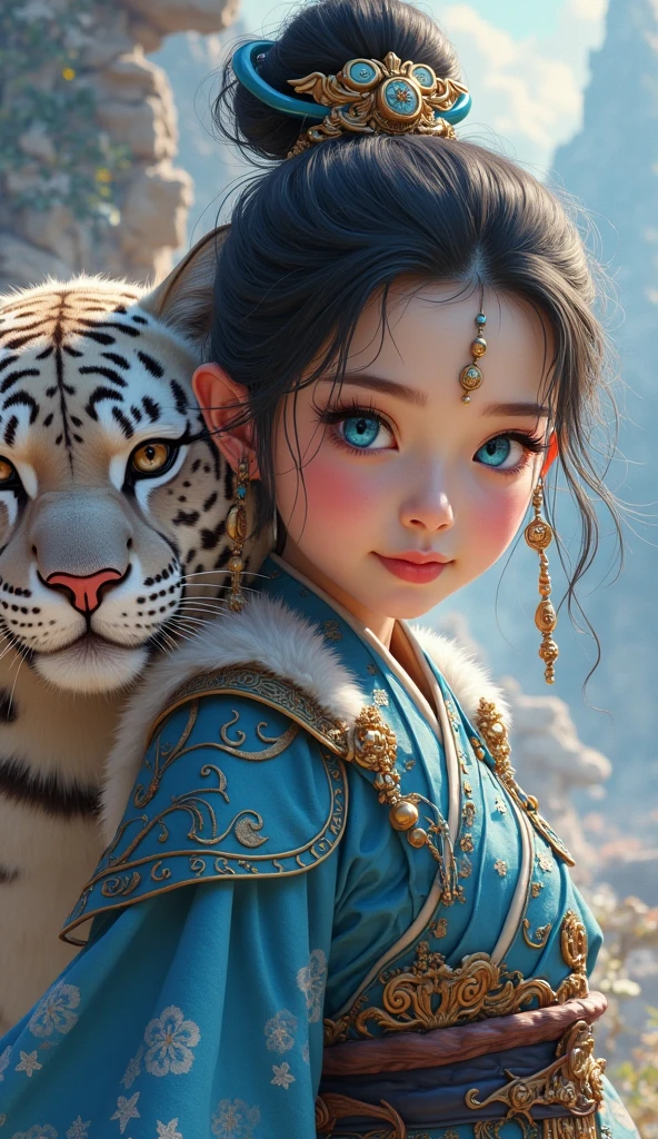 a close up of a child wearing a hat with a tiger on top, artwork in the style of guweiz, by Zeng Jing, adorable digital painting, by Li Song, by Leng Mei, beautiful character painting, guweiz, by Chen Lin, childrens art in artstation, by Wuzhun Shifan, by Qu Leilei