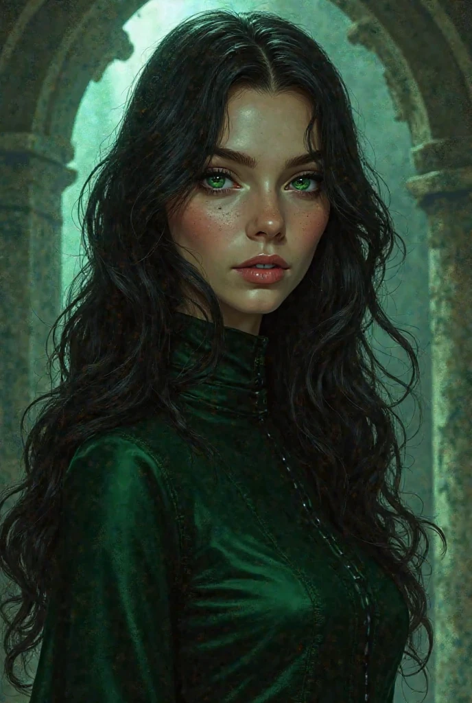 green-eyed, black-haired Slytherin, with thin lips, pale skin and aristocratic features