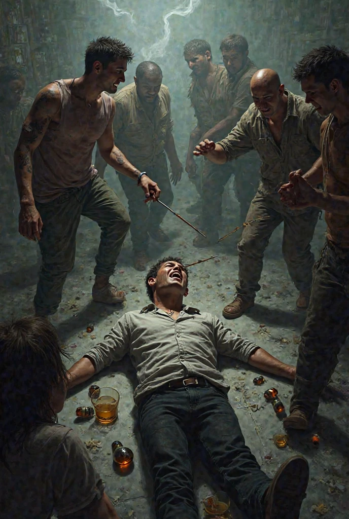 Draws a young white man in his 20s, white hair swept back, has a scar from a tiger paw on his right cheek, is sitting on a pile of corpses, with the US constitution in his left hand, and a rifle in his right hand, steampunk style, his eyes cry blood