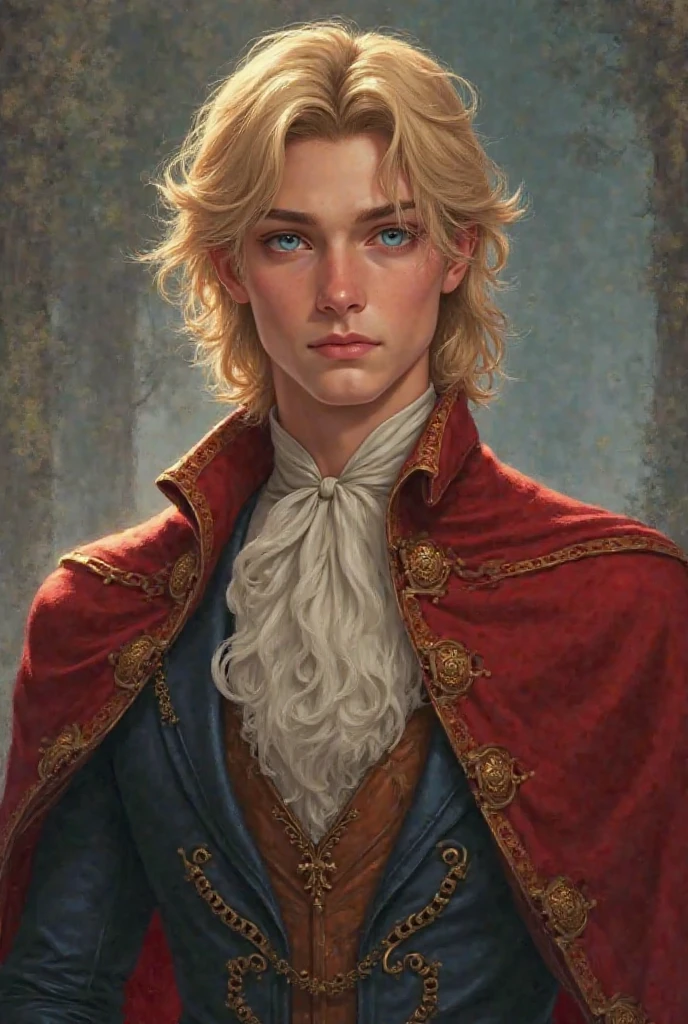 Create a person with these characteristics: 
•His hair is blonde, like that of his sister Eadlyn.
•He has blue eyes.
•He is attractive, elegant and always well presented (something common in the royal family).
•His style has a distinguished demeanor, always well dressed, often with clothes that reflect his status as Prince of Illéa.
He is charming, friendly and much loved by the people.
