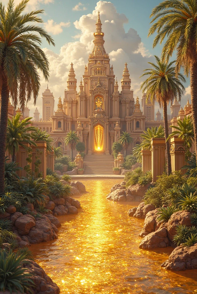 The Egyptian palace is a golden fountain on the other side.