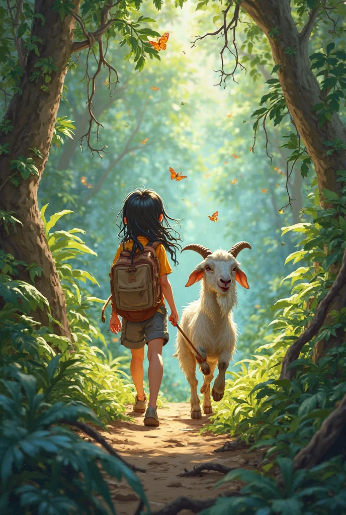 Create image a story of lien and goat for jungle 
