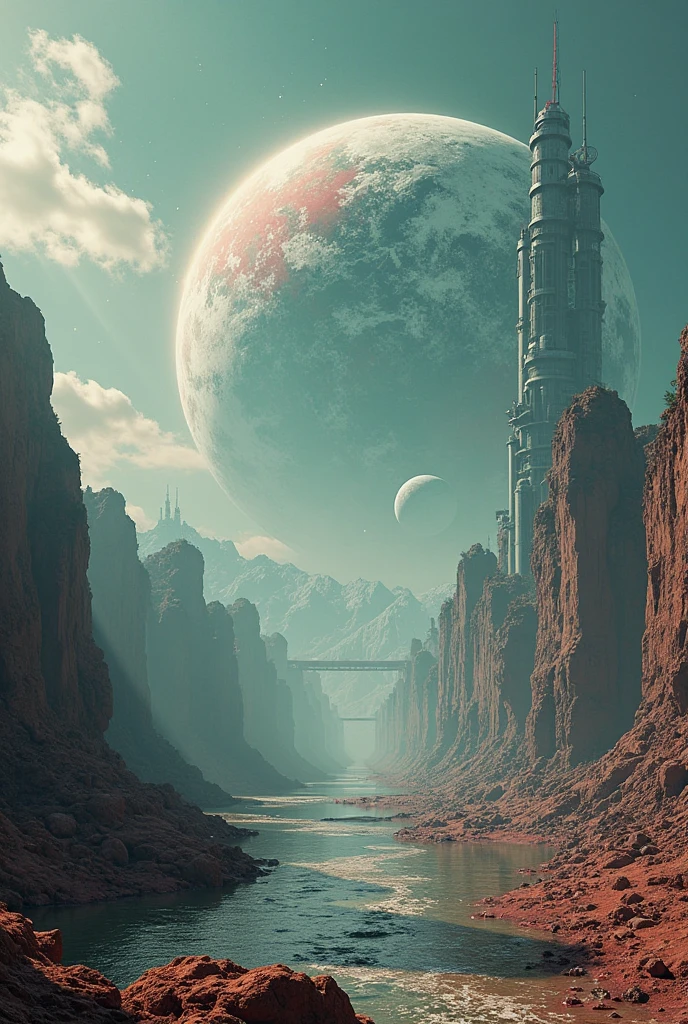 “Post-terrestrial Earth, year 2499 — no longer blue but ghost-white and crimson, an abandoned planetary relic suspended in plasma-dark space. Massive atmospheric filters now orbit in a decaying geosynchronous pattern, casting shifting light mosaics across a scorched surface. Cities are submerged under glassified oceans; tectonic veins pulse with bio-luminescent neural data. Broken space elevators spiral downward like fossilized vines. Architecture: a hybrid of petrified neo-organic structures and cracked brutalist megaliths. The sky flickers with aurora-shaped surveillance code. Remnants of artificial weather systems still simulate forgotten seasons.”

Style Layers: surrealist + decayed utopia + alien megastructure
Camera: wide-angle panoramic, f/2.8, subtle grain overlay, archival RGB noise
Palette: ghost white, crimson ash, flicker green, orbital bronze
Render Specs: .crximg, ISO 400, UnrealGen-XR, 12K