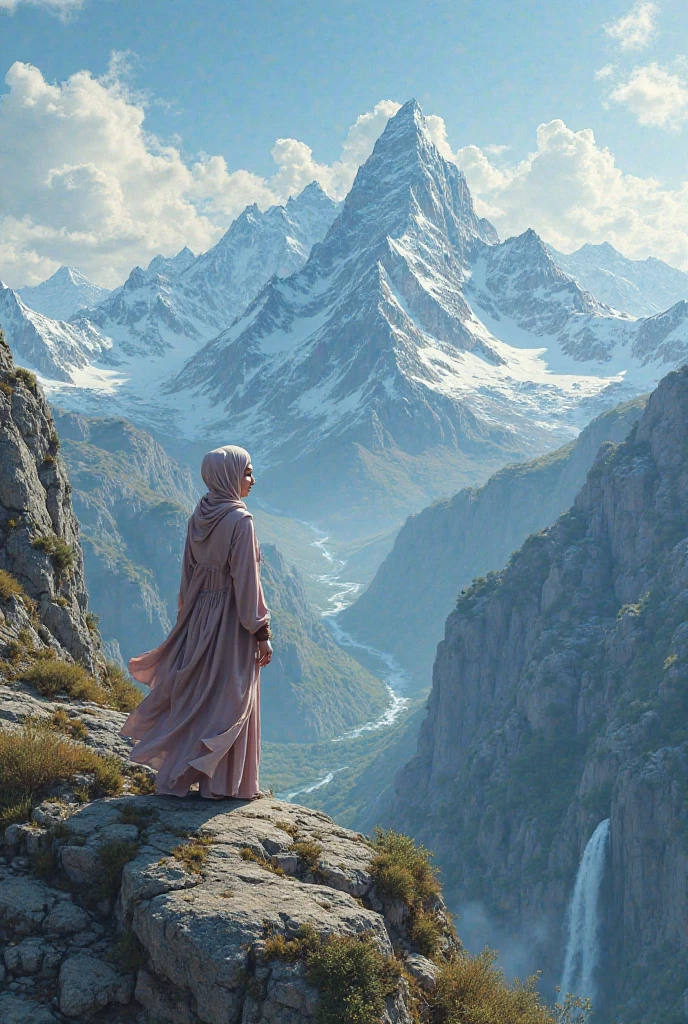 muslim woman in a hijab praying in front of a mountain range, shutterstock, portrait shot, praying posture, doing a prayer, muslim, sufism, praying meditating, best on adobe stock, praying at the sun, at sunrise, praying, islamic, dilraba dilmurat, hijab, taken in 2 0 2 0, prayer hands