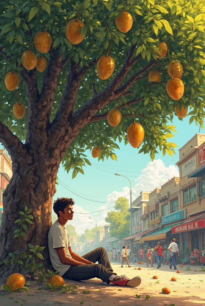 সহরের রাস্তার পাশে আম গাছ তলায় নাঈম 