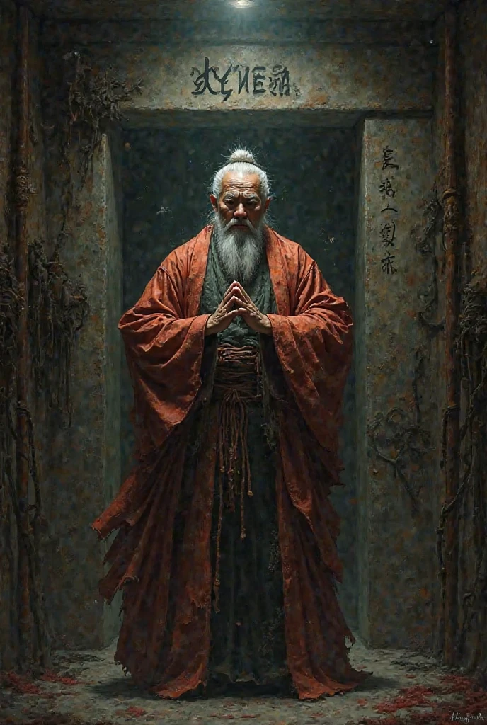 A Chinese sage is tortured in a small  where the  has the name Aymen