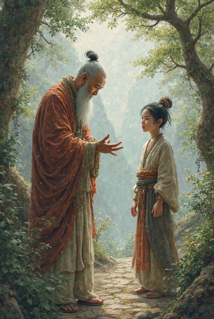 A Chinese wise man trains a young  who lives. The  wears a chain collar that says Aymen