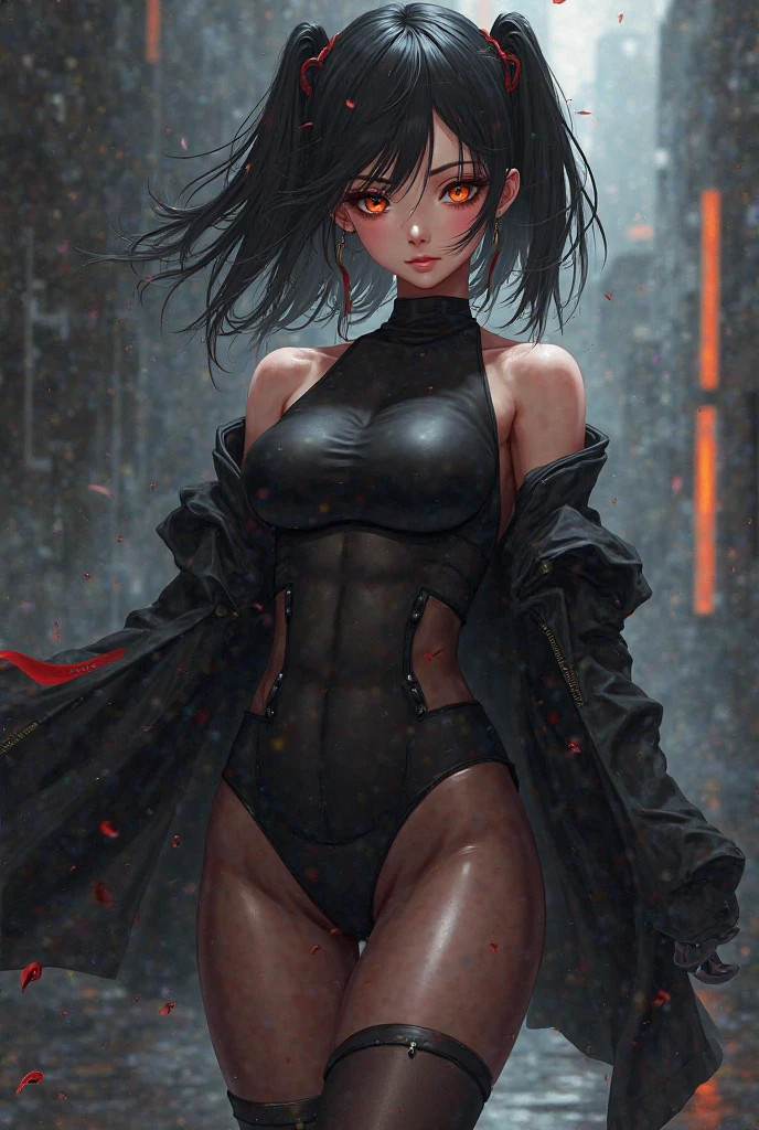A woman with a very short miniskirt and raised top showing her navel