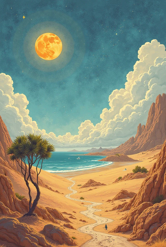 Illustre ce poème: Sous un ciel éclatant où le soleil s’incline,
L’Algérie resplendit d’un éclat souverain.
Des sables enfiévrés aux cimes cristallines,
Son âme se dévoile en un chant séraphin.

Le vent du désert danse aux portes du Levant,
Berçant les oliviers d’un soupir de mémoire.
Là, l’écho des héros résonne encor vivant,
Gravé dans le rocher comme une vaste histoire.

Ô terre de serments, de larmes et d’amour,
Ton peuple fier se lève à l’aube de l’espoir,
Portant haut dans son cœur l’éclat de chaque jour.

Et sous tes cieux dorés, ton regard est miroir,
Reflet d’un héritage où toujours brille un jour,
Un pays libre et grand, forgé dans le savoir.