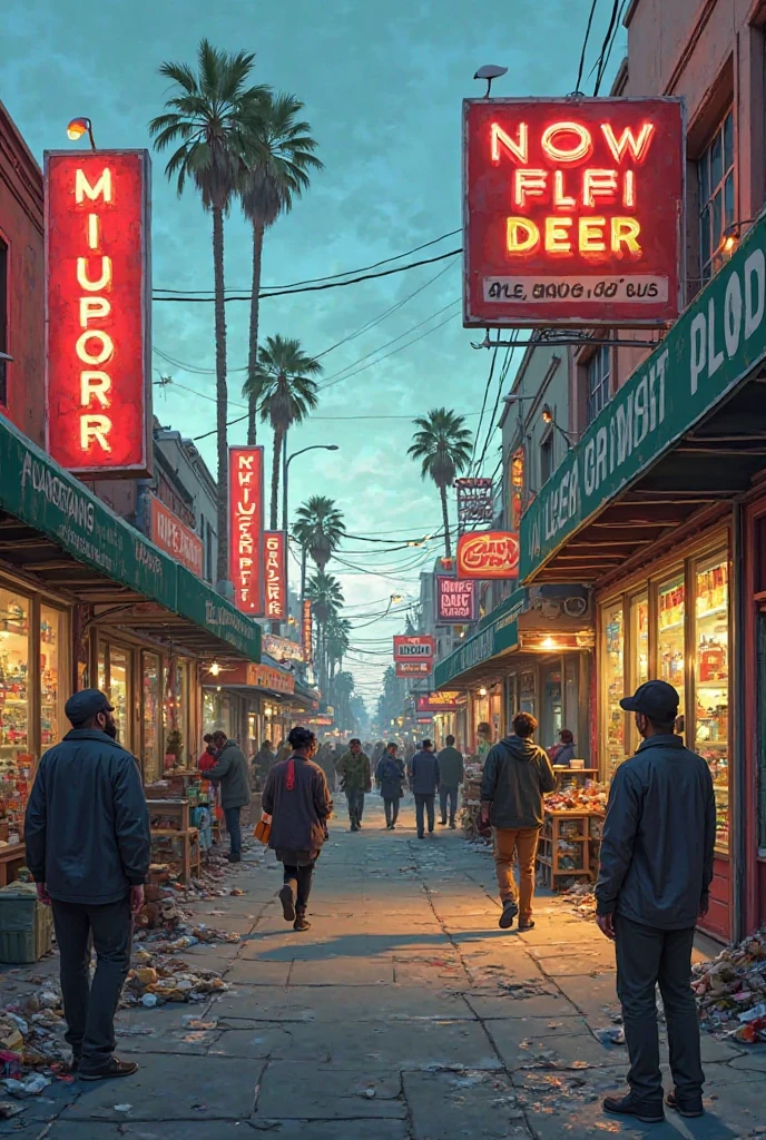 South Central LA / Food Desert

“An urban street in South Central Los Angeles, lined with liquor stores and fast food restaurants, daytime, realistic style”