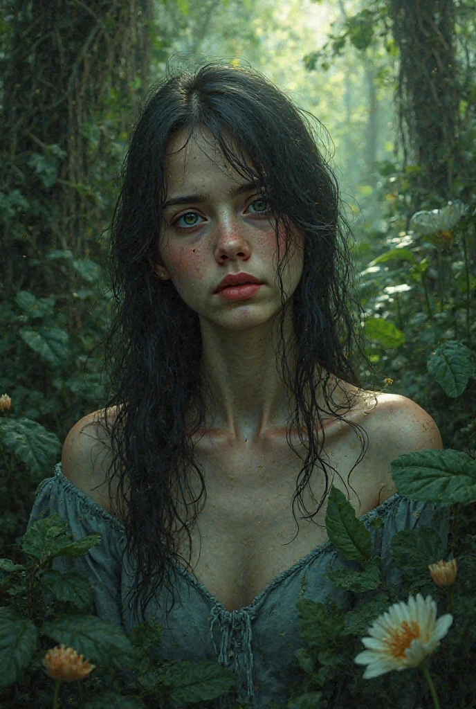 A girl jungle with depressed face