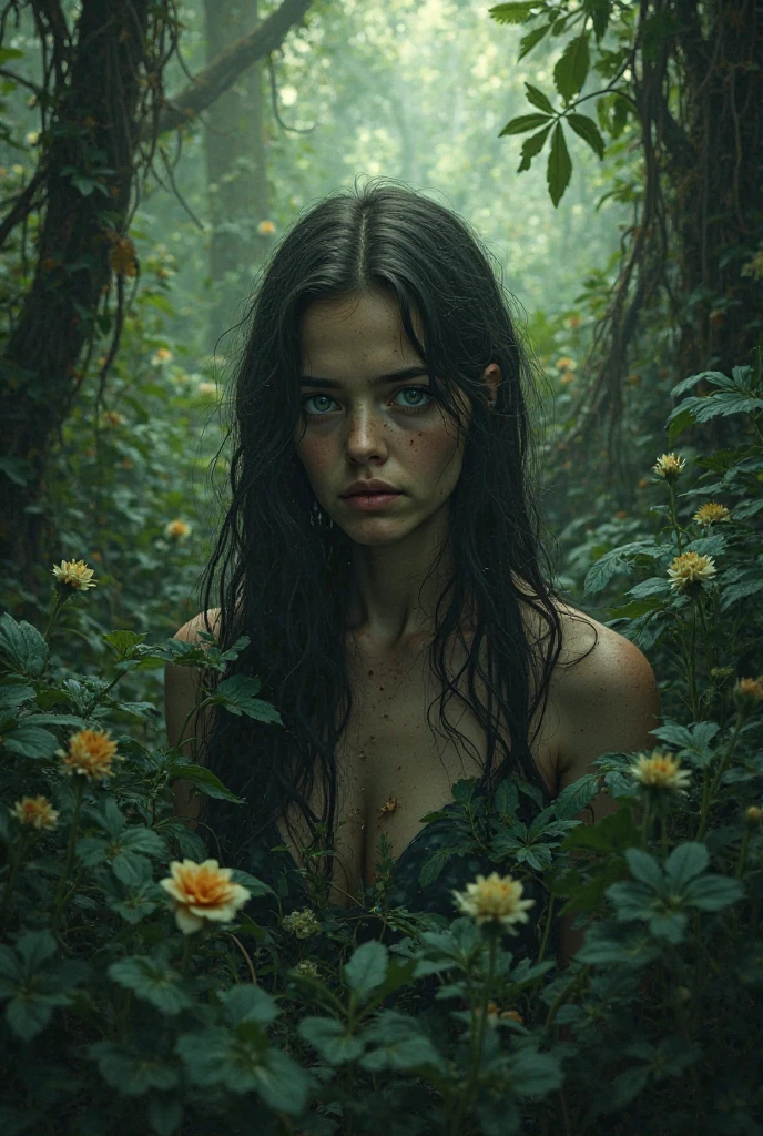 A girl jungle with depressed face