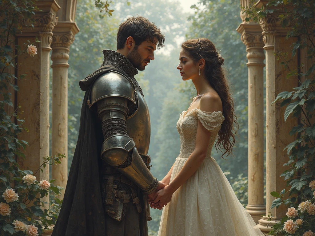 Sad knight between them as prince and princess hold hands