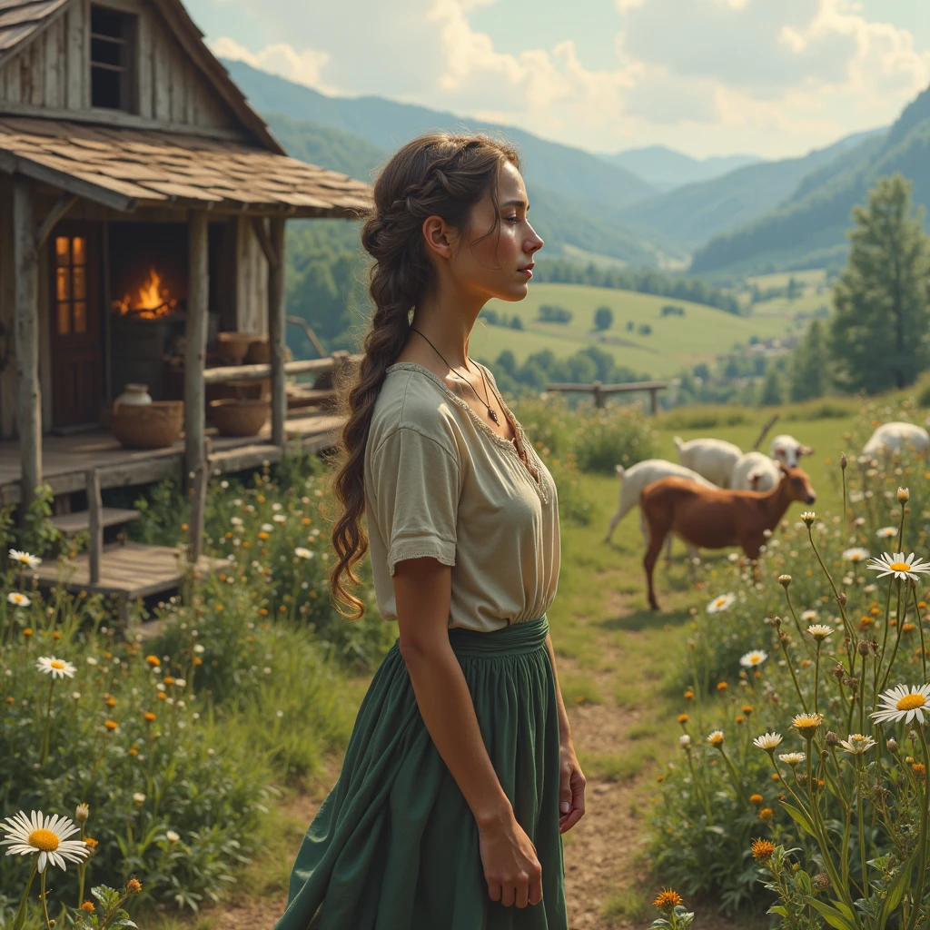 conscious woman with a farm in her hearth