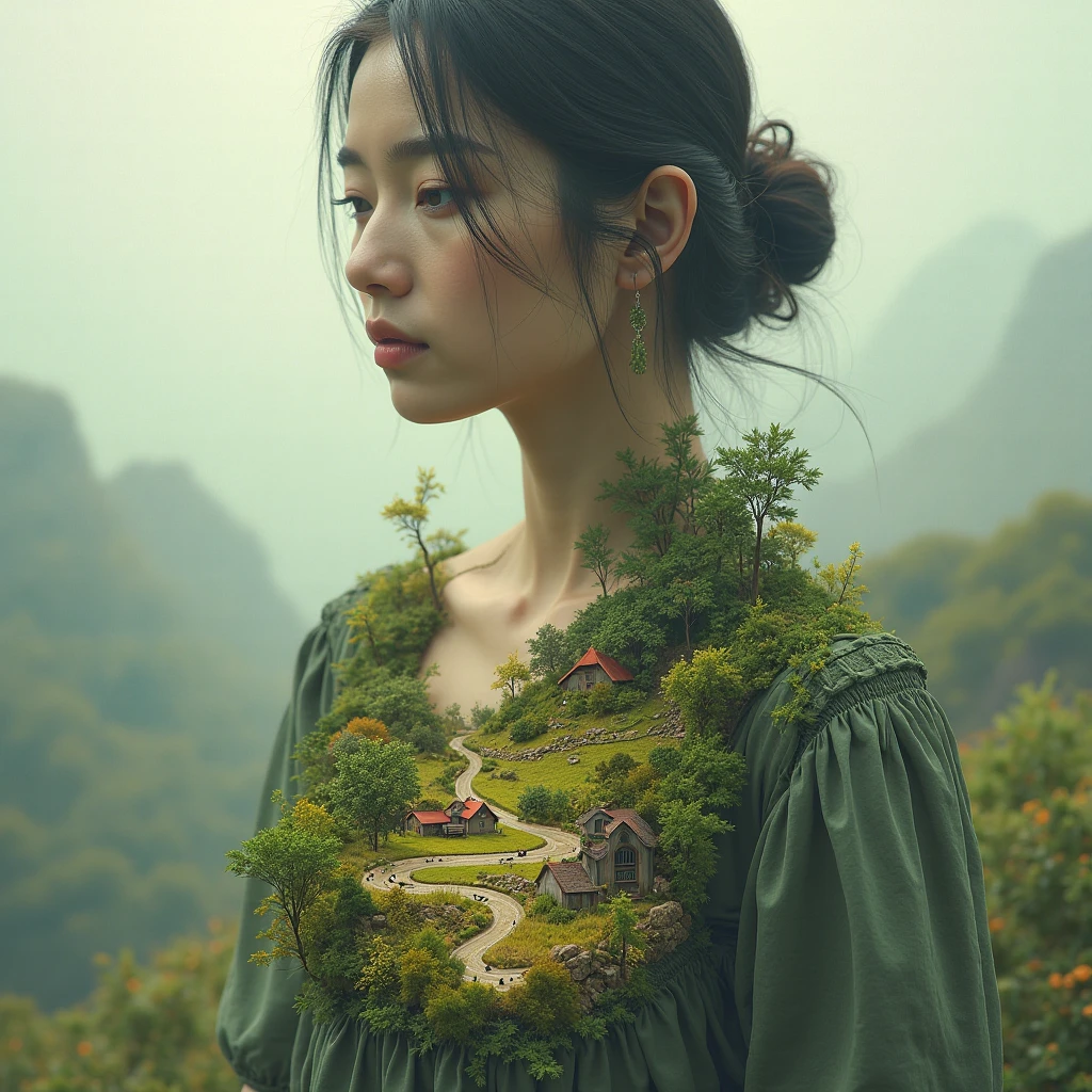  woman with a farm in her chest, focus on her retrait