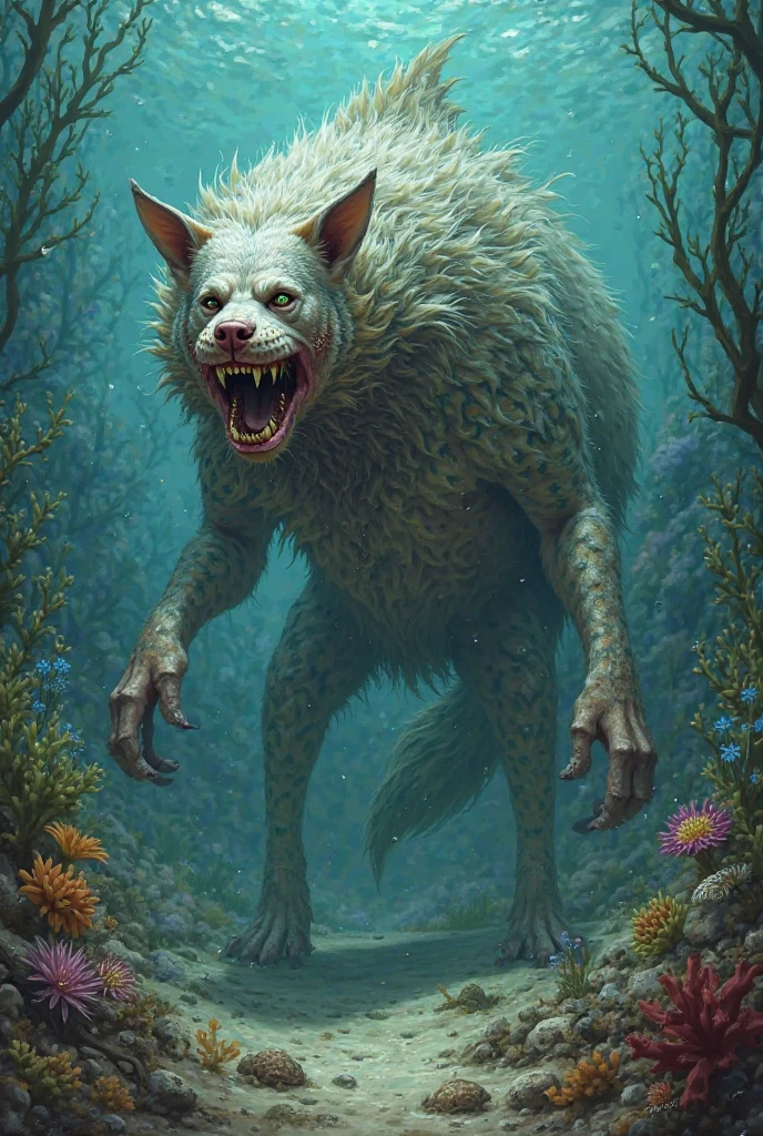 illustration of a hellhound, oceanic trench with bioluminescent creatures, whimsical elements, intricate details, ultra sharp, soft textures, exquisite detail, flawless composition, masterpiece, highest quality, extremely detailed CG unity 8k wallpaper, vivid colors <lora:ArsMJStyleXL:0.9> ArsMJStyleXL,