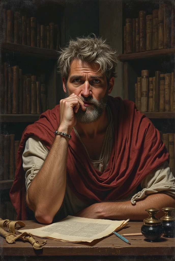 (رسم تخيلي يظهره وهو يكتب or يفكر)
[Search search engines for images entitled: "Tacitus writing" or "Tacitus study"
