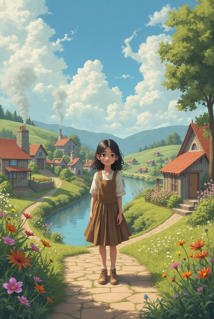 A small, peaceful village with a humble girl named Sarah.