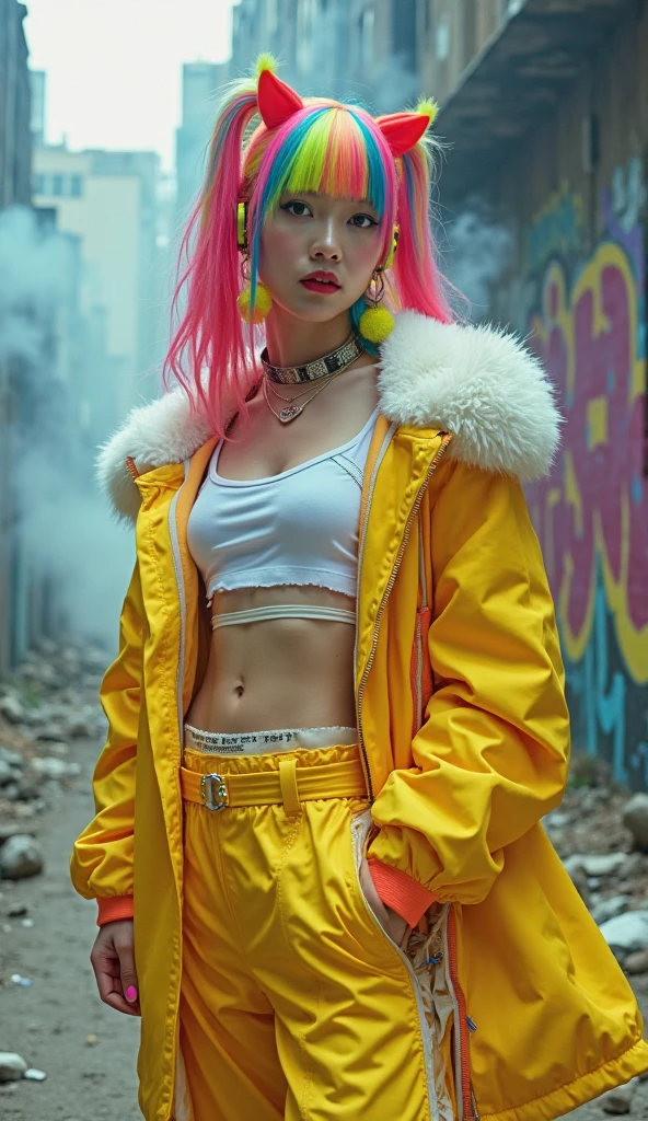 arafed woman with blue hair and a yellow hoodie sitting on a couch, ross tran 8 k, cyberpunk 2 0 y. o model girl, alena aenami and artgerm, cyberpunk art ultrarealistic 8k, cyberpunk beautiful girl, artgerm julie bell beeple, cyberpunk anime girl in hoodie, cyberpunk art style, in cyberpunk style