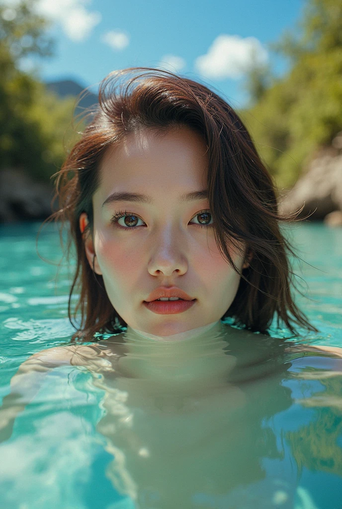 face, 8K ultra HD, beautiful summer background with fresh crystal clear waters