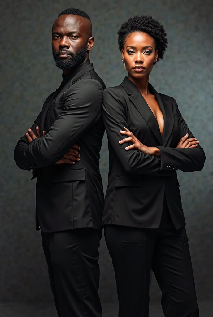 ebook cover with black men & black women, one with braided hair and the other with shoulder length hair, both dressed in black clothes
