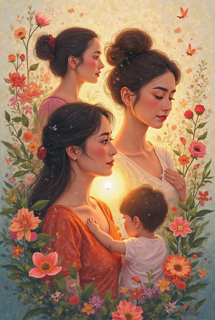 Generate a poster in the poster format on mother's day- showcasing different roles a mother plays and don't write anything on it