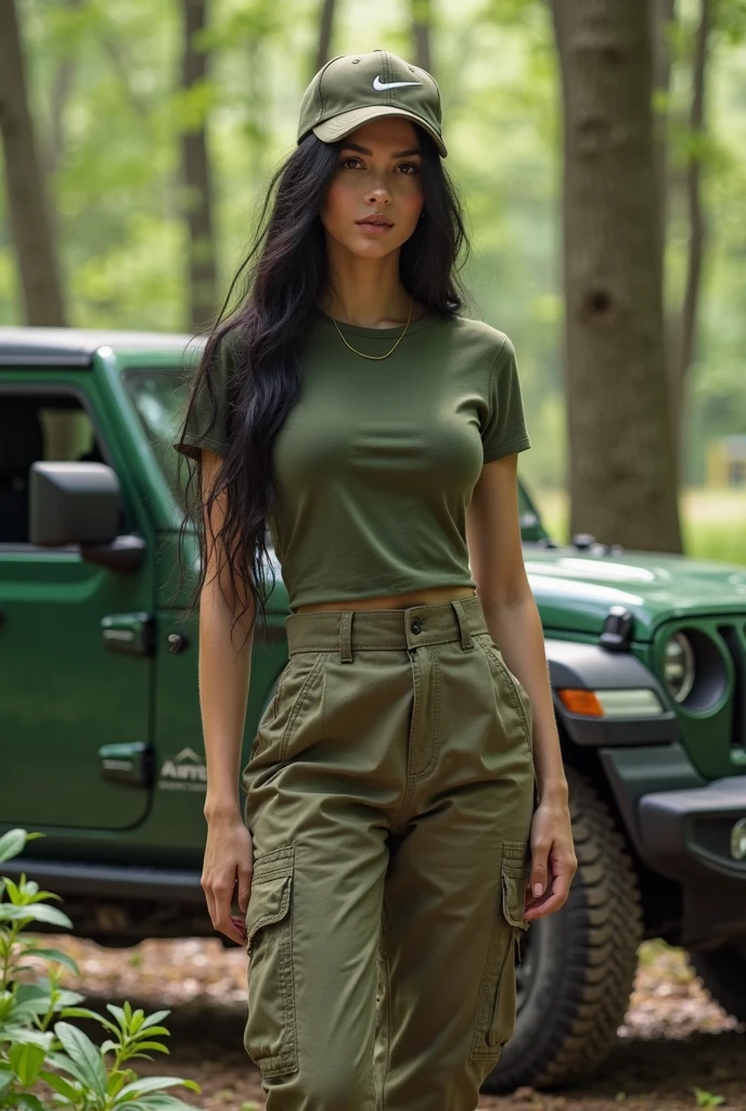 HD PIC, ULTRA REALISTIC, REAL PIC, 8K
real pic, HD pic, 8k
Asian woman, 36 years old, curve body,long black hair, wearing a white t-shirt, green cargo pants, boots, smiling expression, standing in front of a red jeep, jungle background, humid
HD pic, ultra realistic, 8k, very realistic
